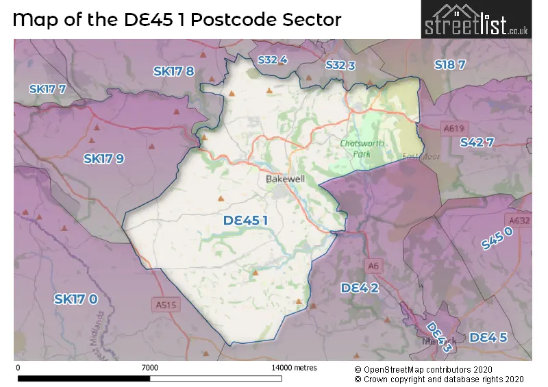 Map of the DE45 1 and surrounding postcode sector