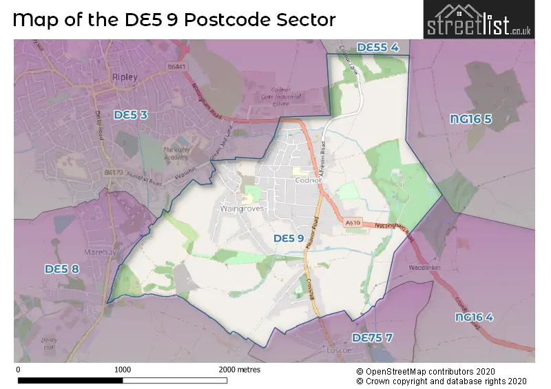 Map of the DE5 9 and surrounding postcode sector