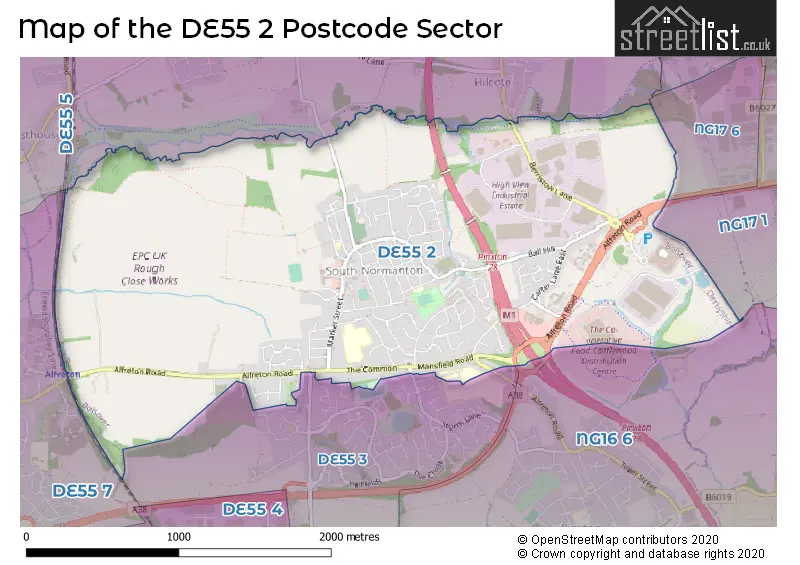 Map of the DE55 2 and surrounding postcode sector