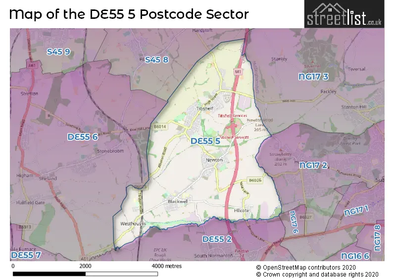Map of the DE55 5 and surrounding postcode sector