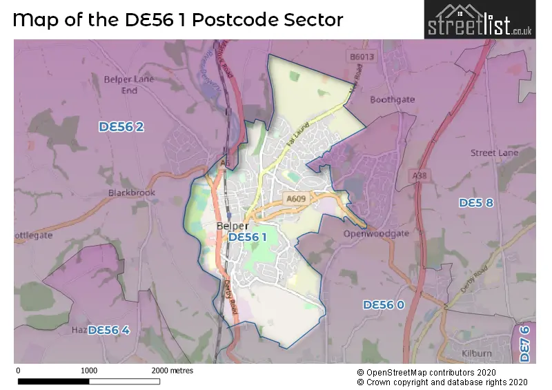 Map of the DE56 1 and surrounding postcode sector