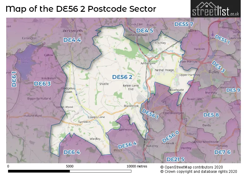 Map of the DE56 2 and surrounding postcode sector