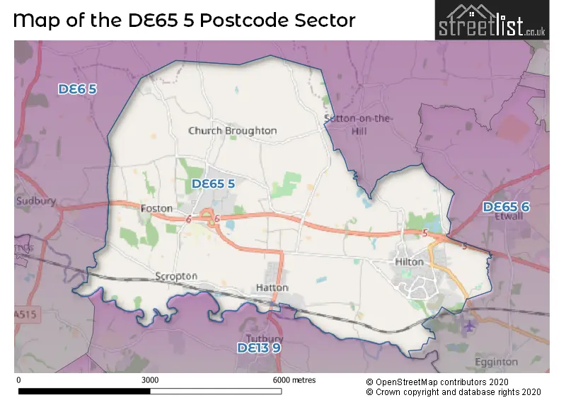 Map of the DE65 5 and surrounding postcode sector