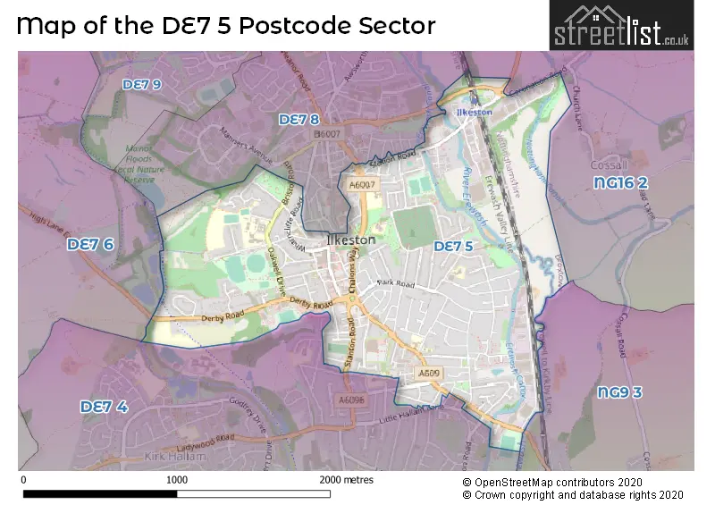 Map of the DE7 5 and surrounding postcode sector