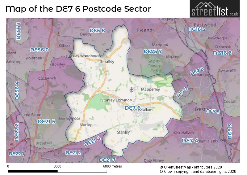 Map of the DE7 6 and surrounding postcode sector