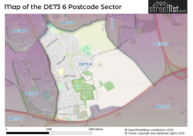 Map of the DE73 6 and surrounding postcode sector