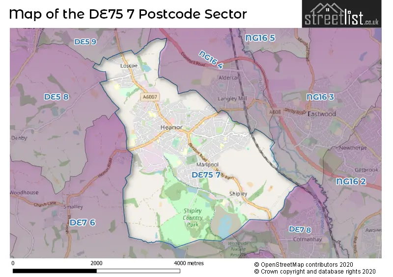 Map of the DE75 7 and surrounding postcode sector