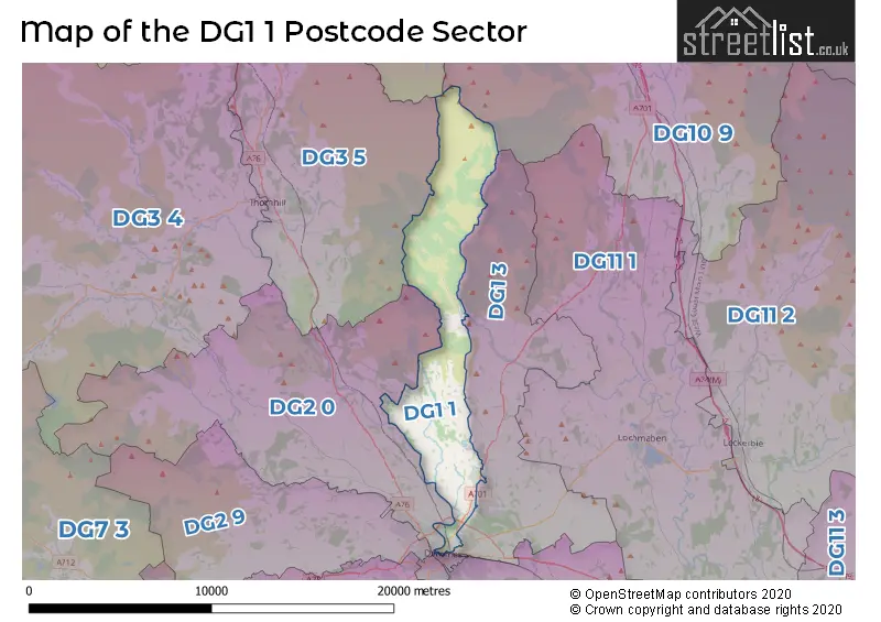 Map of the DG1 1 and surrounding postcode sector