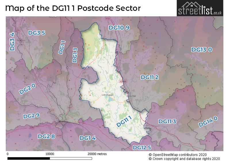 Map of the DG11 1 and surrounding postcode sector