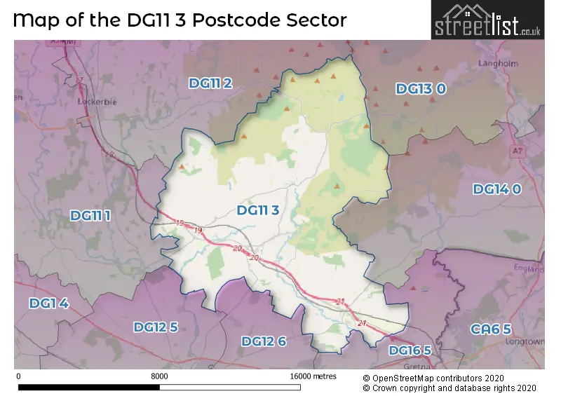 Map of the DG11 3 and surrounding postcode sector
