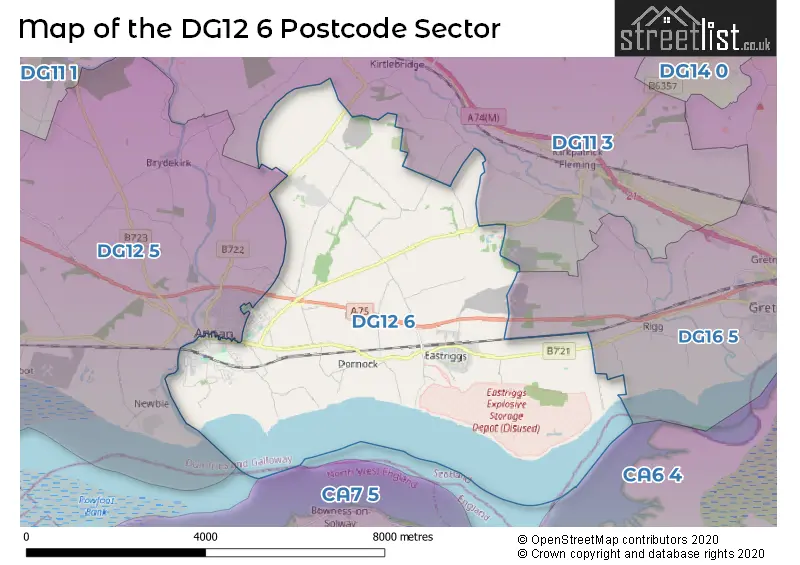 Map of the DG12 6 and surrounding postcode sector