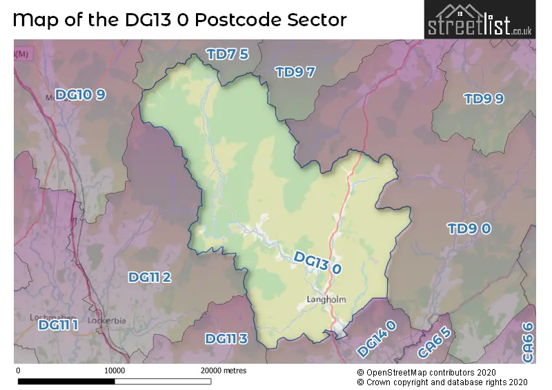 Map of the DG13 0 and surrounding postcode sector