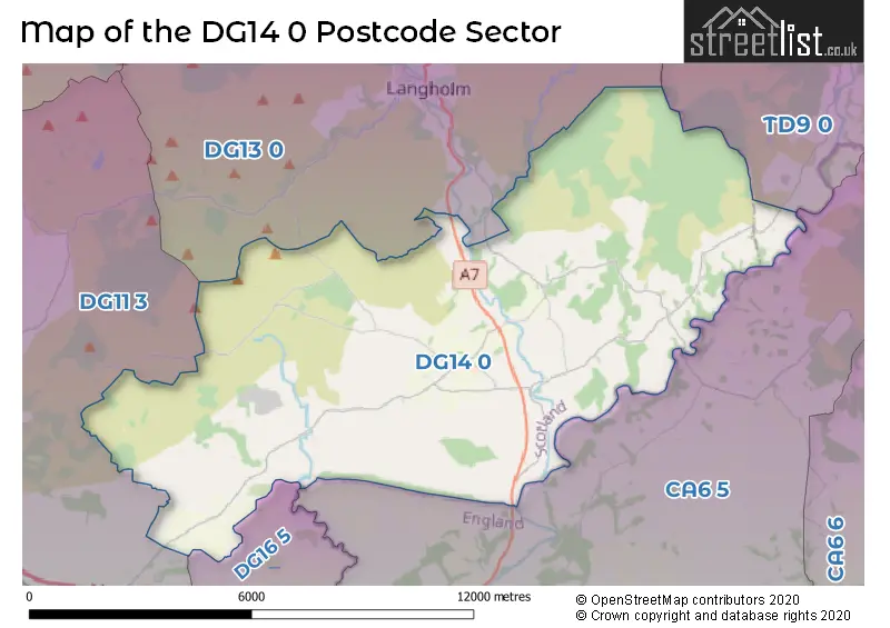 Map of the DG14 0 and surrounding postcode sector