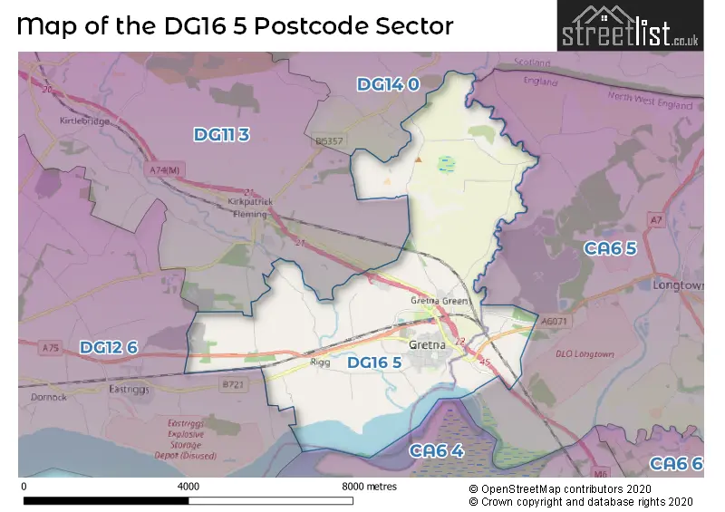 Map of the DG16 5 and surrounding postcode sector