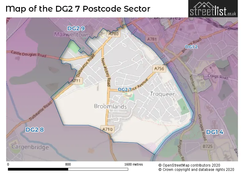 Map of the DG2 7 and surrounding postcode sector