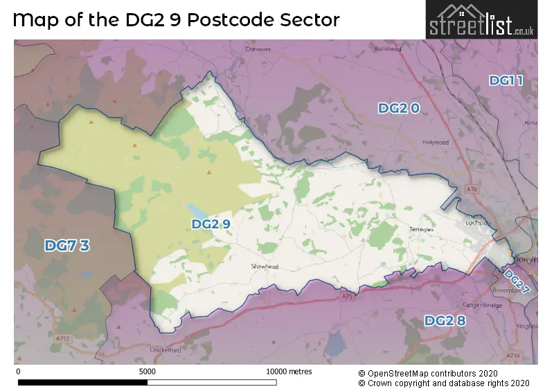 Map of the DG2 9 and surrounding postcode sector