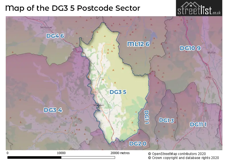 Map of the DG3 5 and surrounding postcode sector