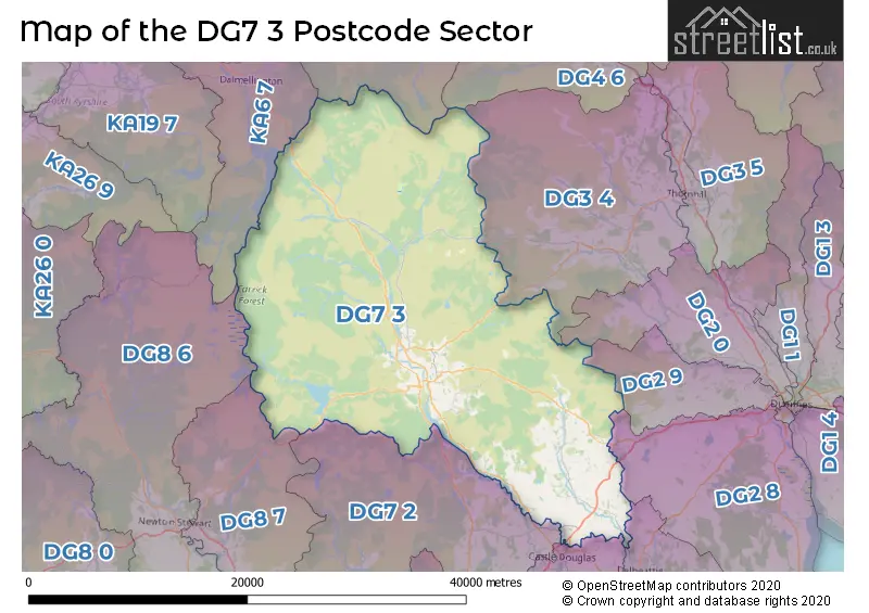 Map of the DG7 3 and surrounding postcode sector