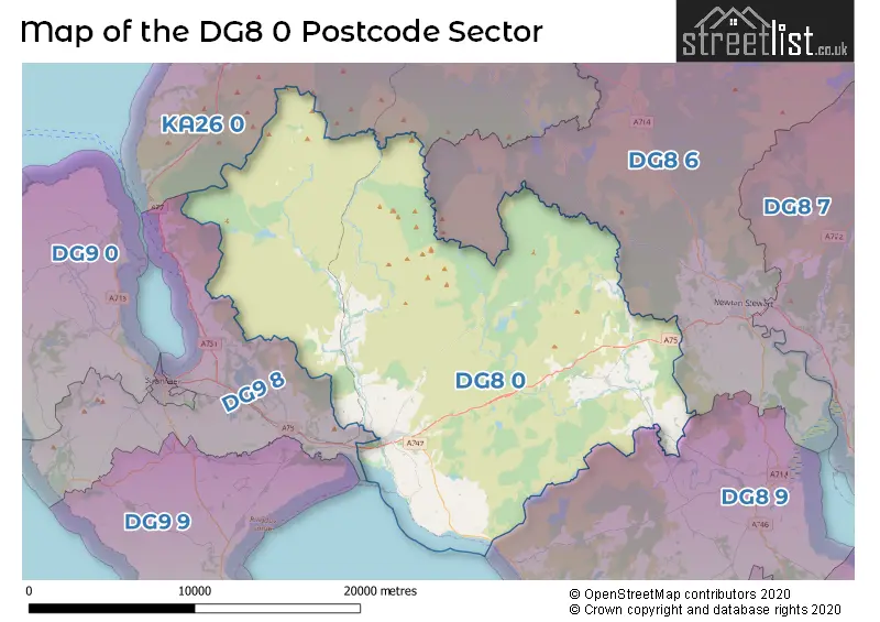 Map of the DG8 0 and surrounding postcode sector