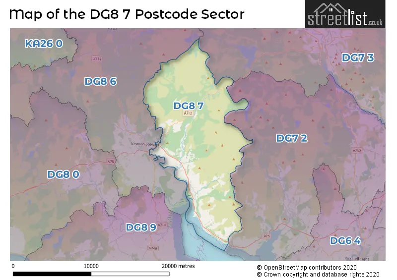 Map of the DG8 7 and surrounding postcode sector