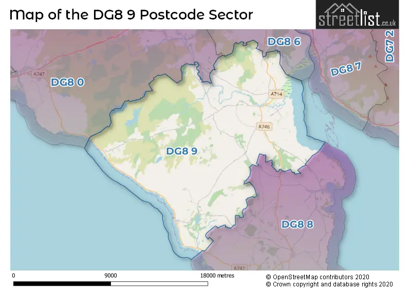 Map of the DG8 9 and surrounding postcode sector