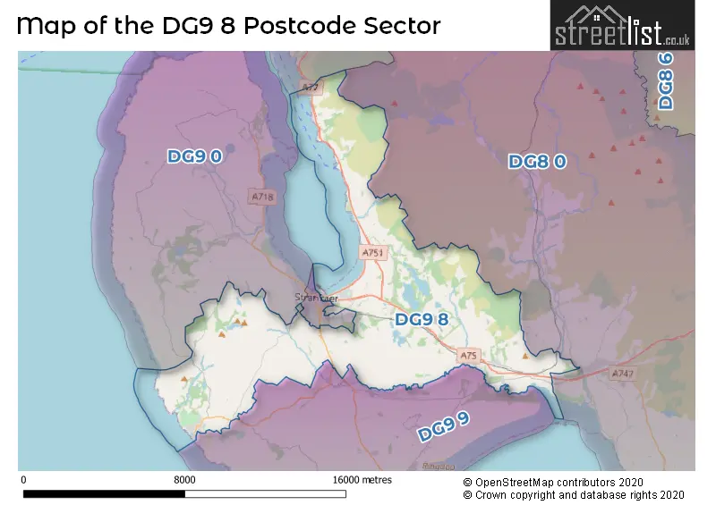 Map of the DG9 8 and surrounding postcode sector