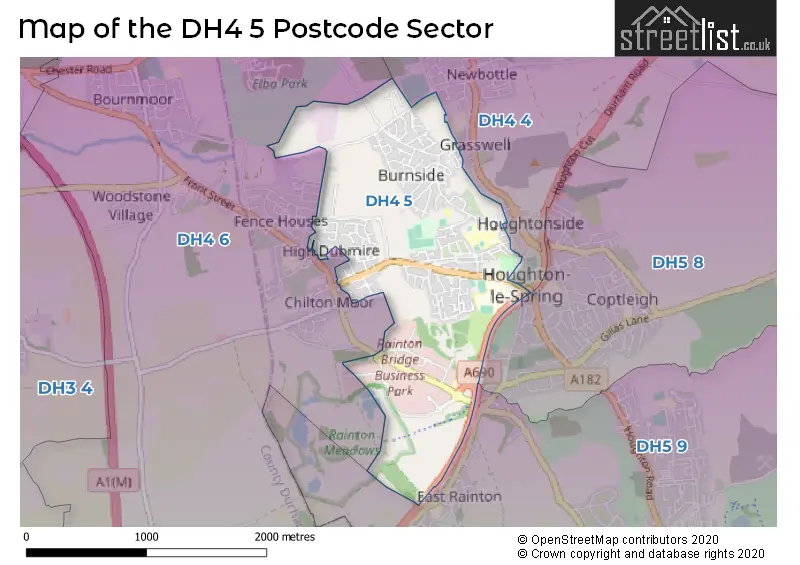 Map of the DH4 5 and surrounding postcode sector
