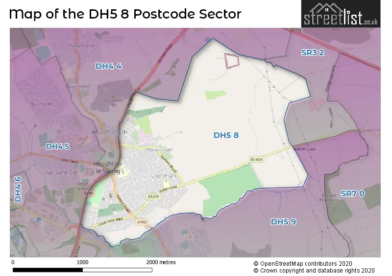 Map of the DH5 8 and surrounding postcode sector