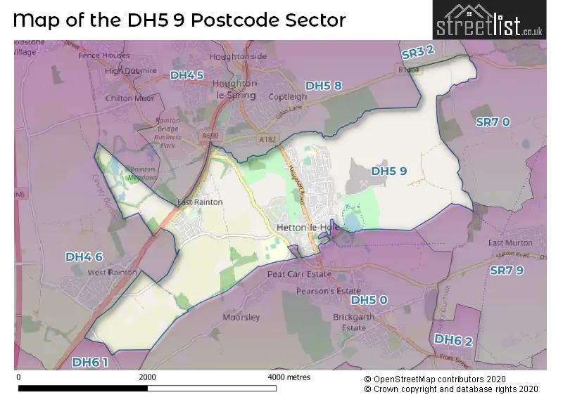 Map of the DH5 9 and surrounding postcode sector