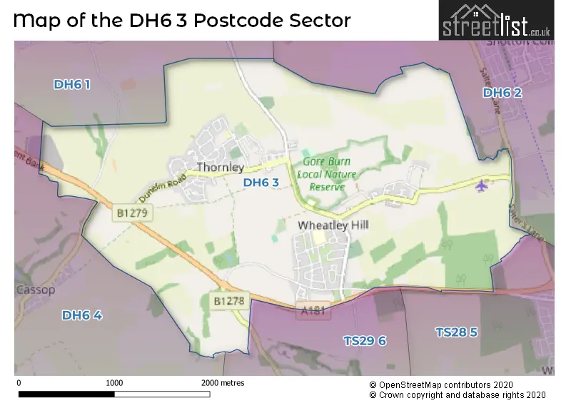 Map of the DH6 3 and surrounding postcode sector