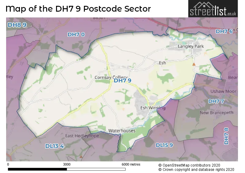 Map of the DH7 9 and surrounding postcode sector