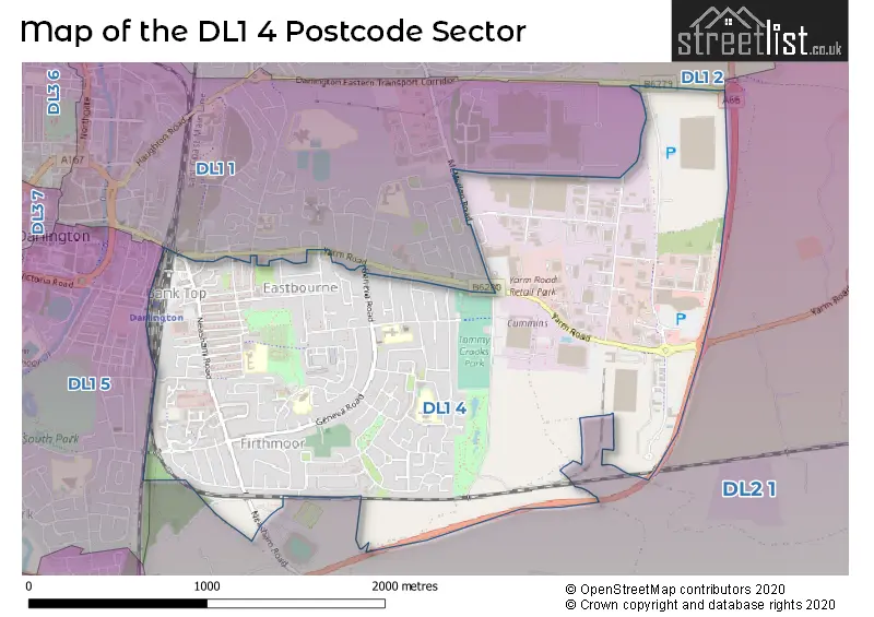 Map of the DL1 4 and surrounding postcode sector