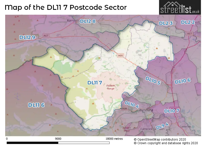 Map of the DL11 7 and surrounding postcode sector