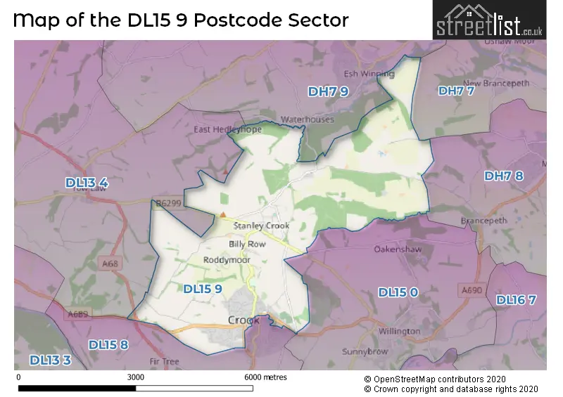Map of the DL15 9 and surrounding postcode sector