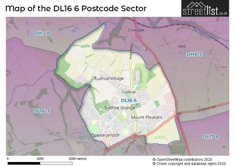 Map of the DL16 6 and surrounding postcode sector