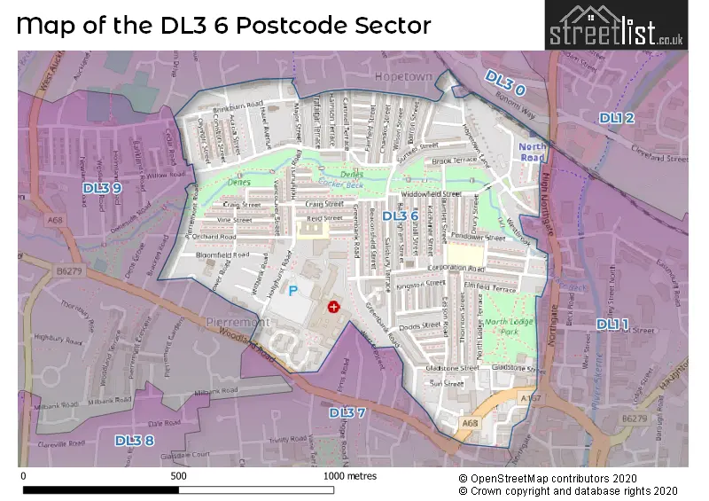 Map of the DL3 6 and surrounding postcode sector