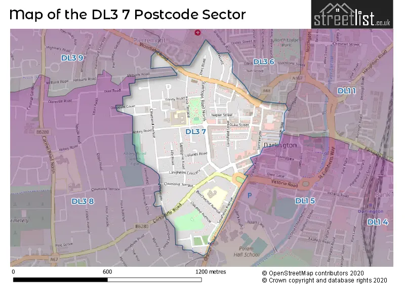 Map of the DL3 7 and surrounding postcode sector