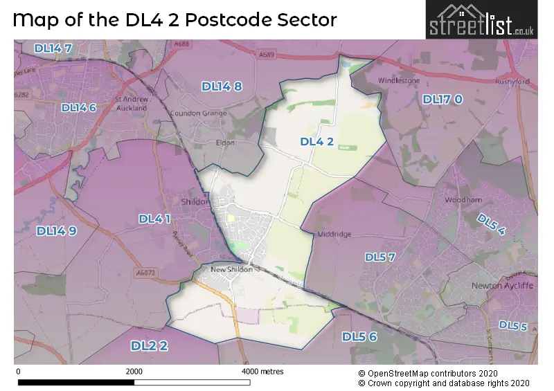Map of the DL4 2 and surrounding postcode sector