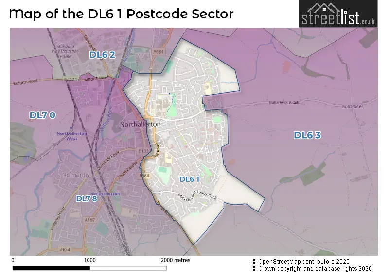 Map of the DL6 1 and surrounding postcode sector