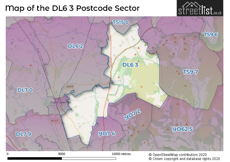 Map of the DL6 3 and surrounding postcode sector