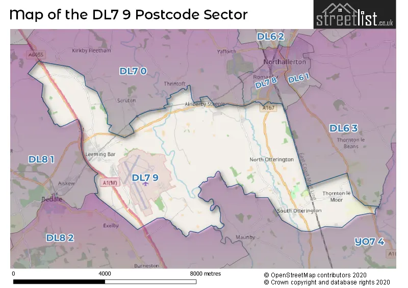 Map of the DL7 9 and surrounding postcode sector