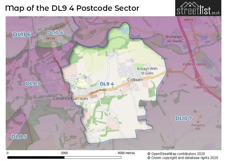 Map of the DL9 4 and surrounding postcode sector