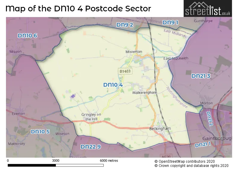 Map of the DN10 4 and surrounding postcode sector
