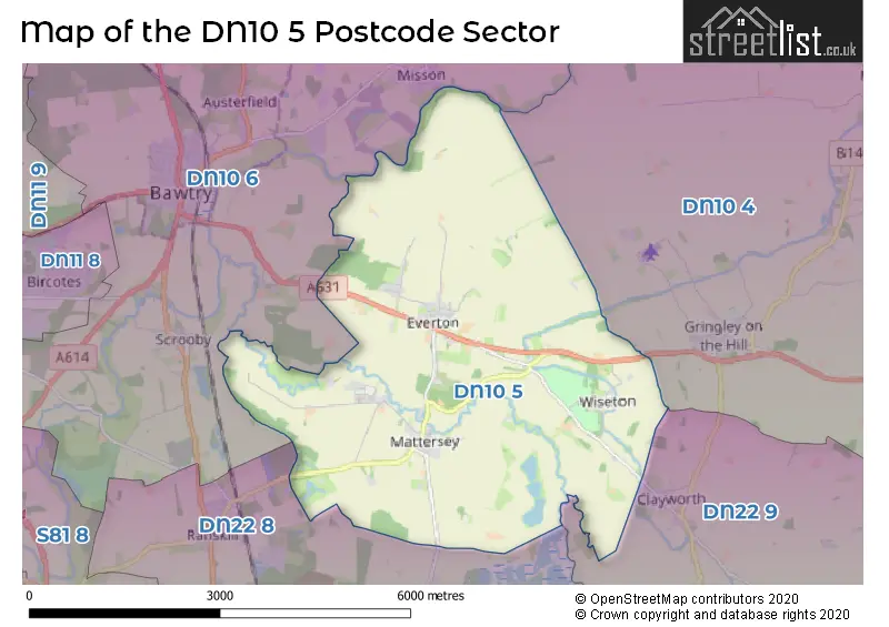 Map of the DN10 5 and surrounding postcode sector