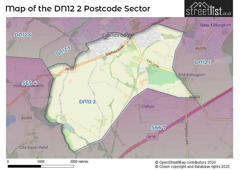 Map of the DN12 2 and surrounding postcode sector