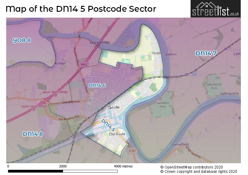 Map of the DN14 5 and surrounding postcode sector