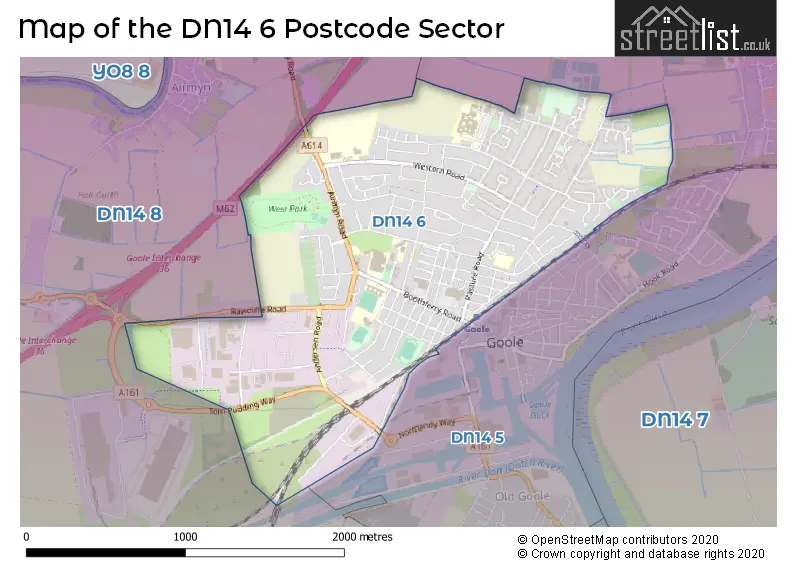 Map of the DN14 6 and surrounding postcode sector