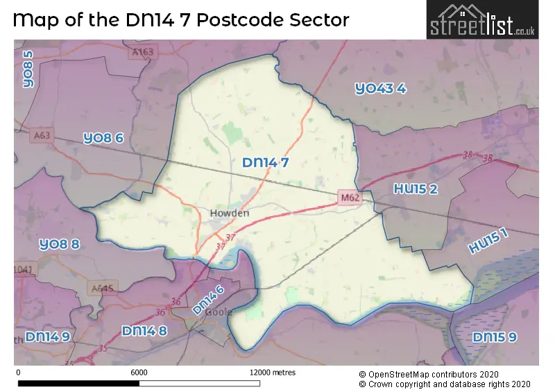 Map of the DN14 7 and surrounding postcode sector