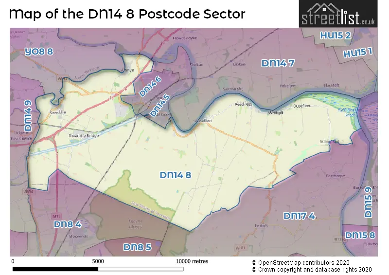 Map of the DN14 8 and surrounding postcode sector