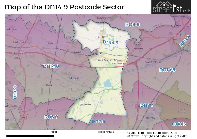 Map of the DN14 9 and surrounding postcode sector